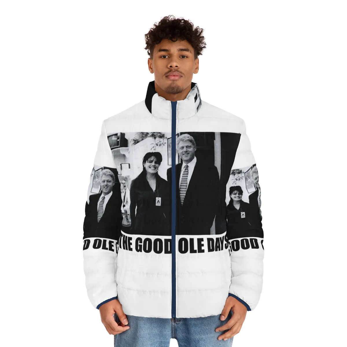90s Political Scandal Puffer Jacket - "The Good Ole Days Clinton Lewinsky"