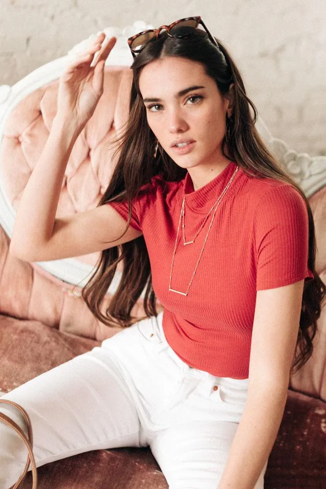 Annika Mock Neck Top In Rust