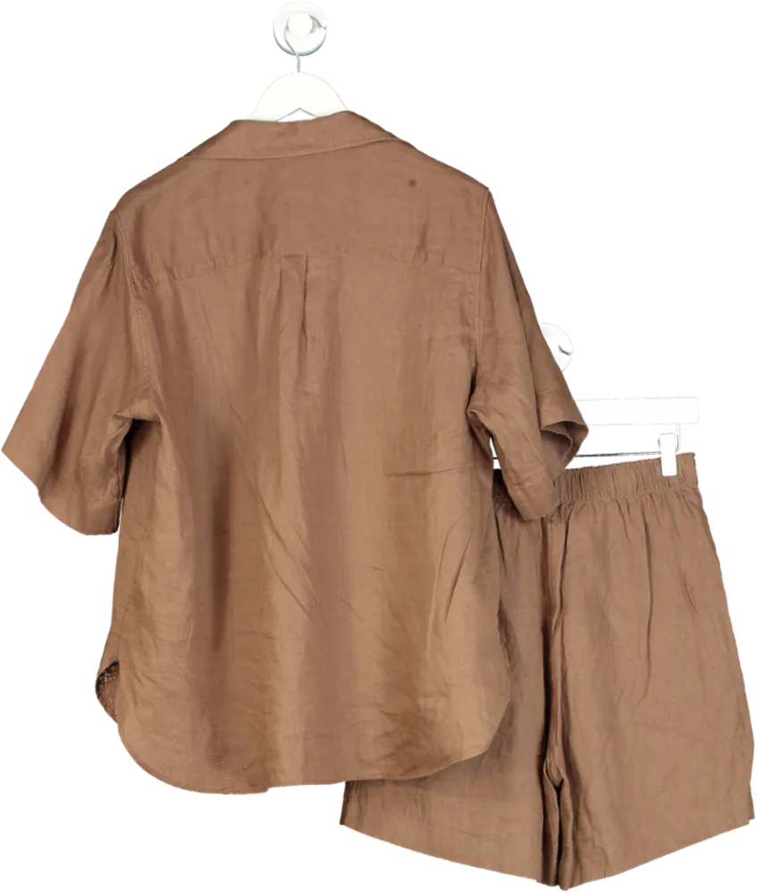 Arket Brown Linen Shirt and Shorts Set UK S