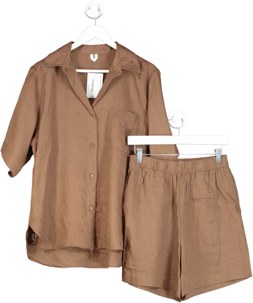 Arket Brown Linen Shirt and Shorts Set UK S