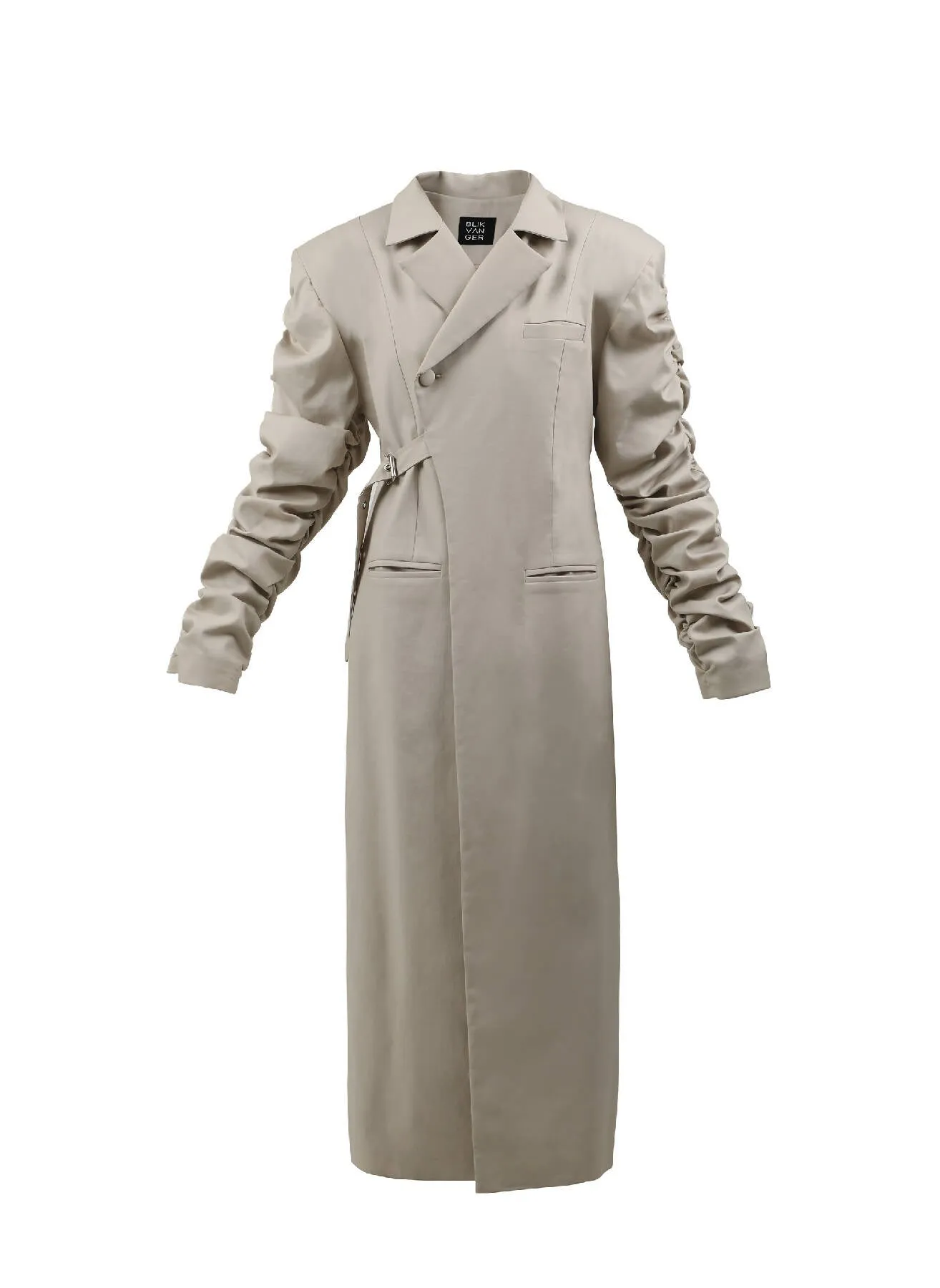 Beige crumple-sleeve trench