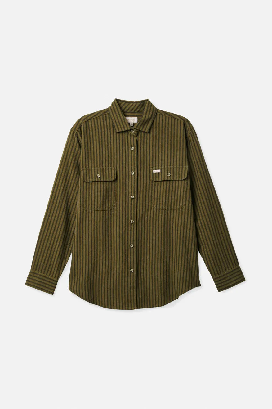 Bowery Boyfriend L/S Flannel - Military Olive Stripe