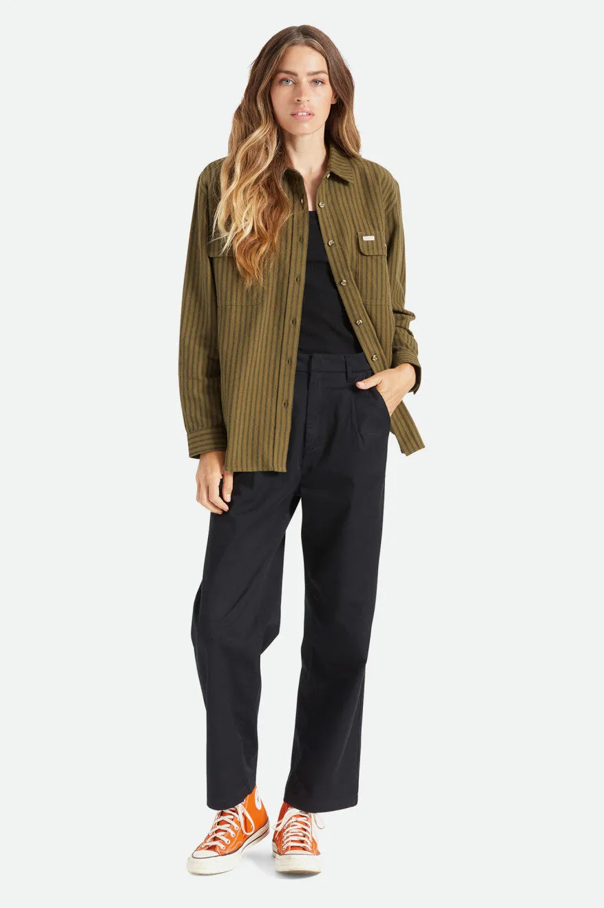 Bowery Boyfriend L/S Flannel - Military Olive Stripe