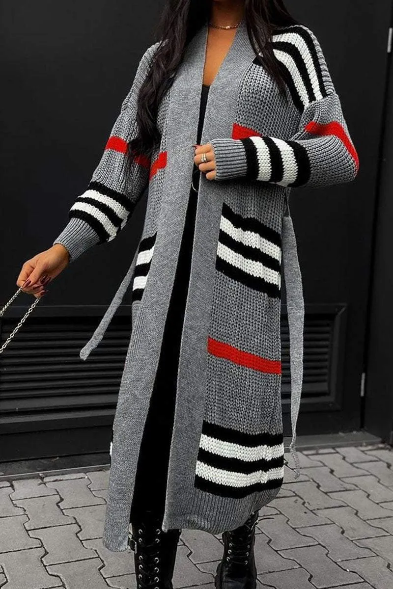 Casual Striped Long Sleeve Sweater Coat