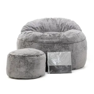 Chinchilla Bundle: Queen Nest Bean Bag   Pouf   Bed Protector