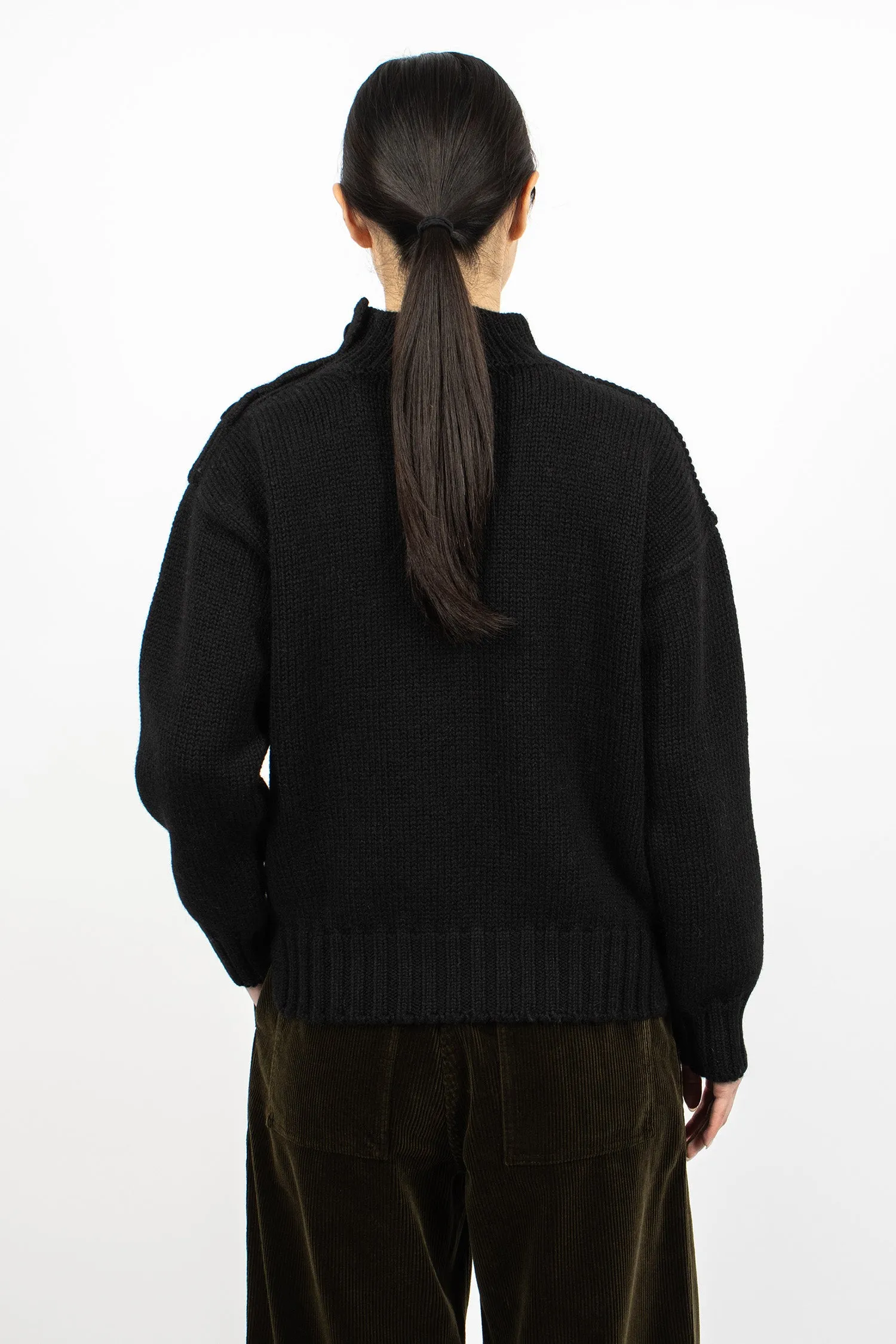 Chunky Button Neck Sweater Black