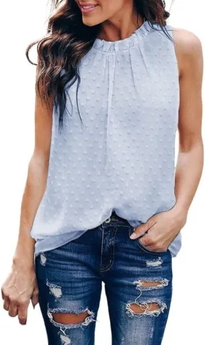 Dokotoo Womens Casual Sleeveless Shirts Halter Neck Leopard Print Tank Top and Blouses