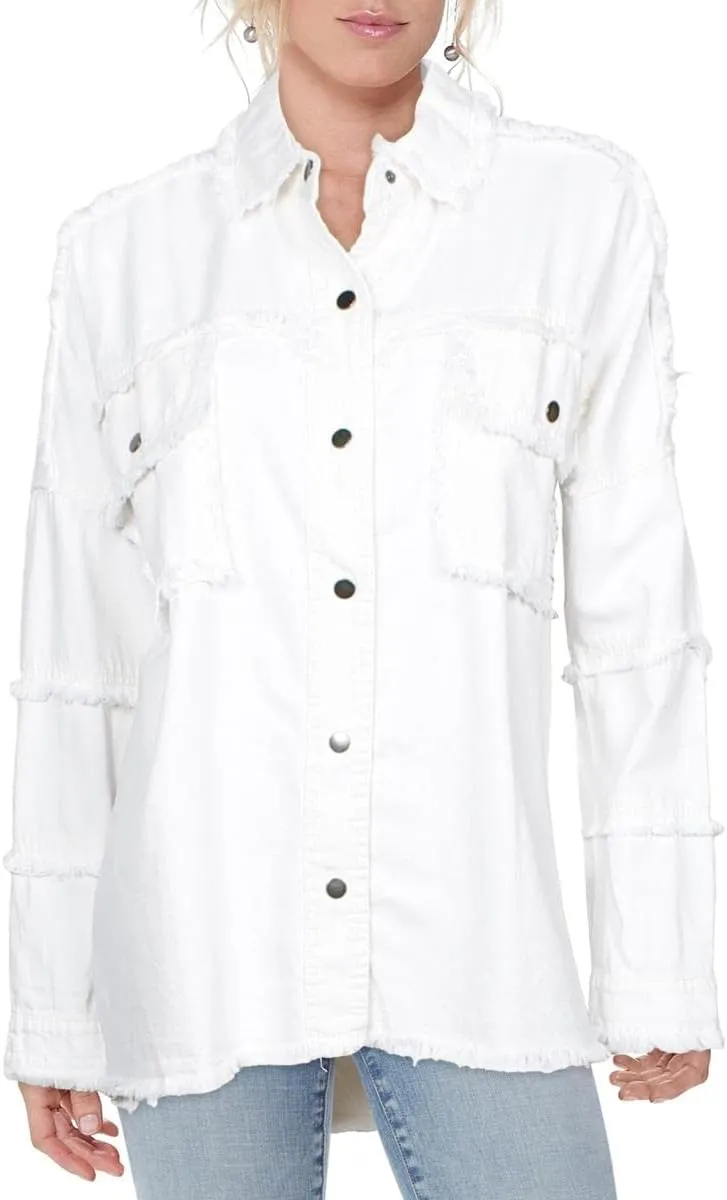 ELAN Women's Rock and Roll Distressed Button Up Jacket