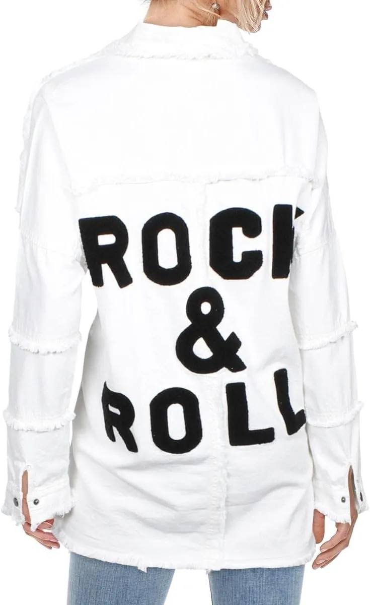 ELAN Women's Rock and Roll Distressed Button Up Jacket