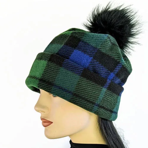 Fashion Pom Pom Toque, removable pom pom trim, deep cuff, asst'd prints