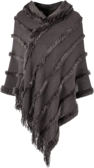 Ferand Ponchos for Women, Fuzzy Knitted Shawl with Fringe, Cozy and Striped Poncho Sweater for Fall and Winter