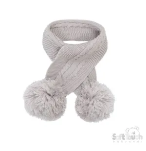 Grey 'Elegance' Cable Knit Scarf w/Pom  Poms : SC12-G