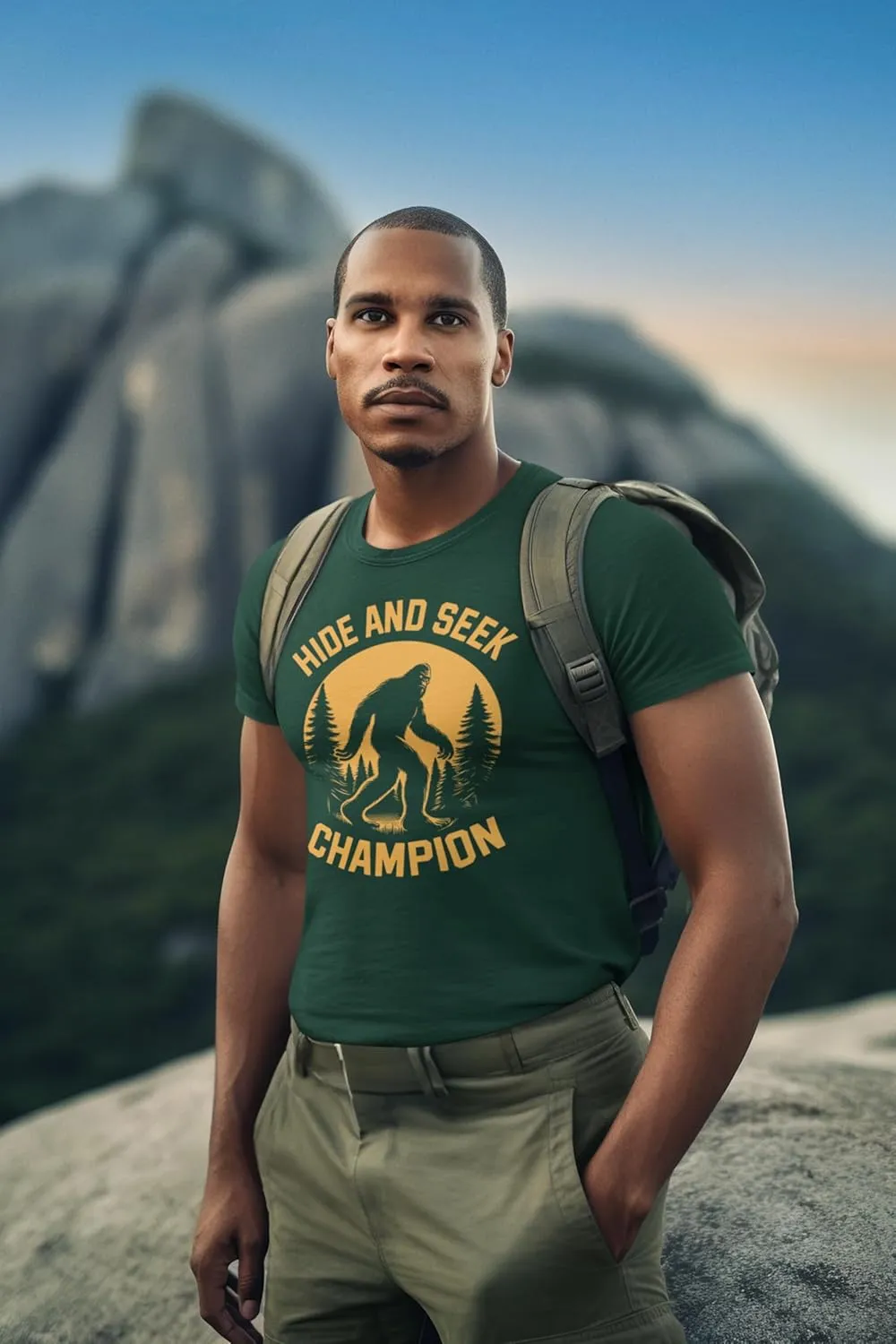 Hide and Seek Champion T-Shirt  Funny Bigfoot Graphic Sarcastic Tee for Men