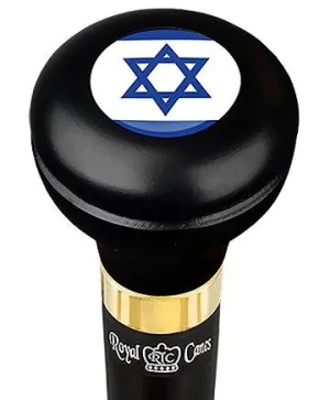 Jewish Star of David Flask Walking Stick w/ Black Beechwood Shaft & Pewter Collar