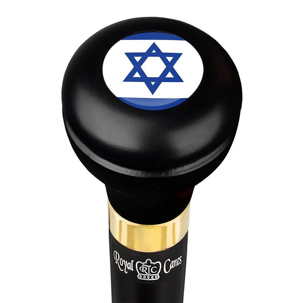 Jewish Star of David Flask Walking Stick w/ Black Beechwood Shaft & Pewter Collar