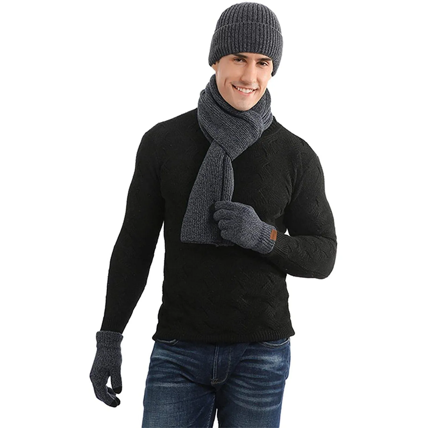 Men's Scaves and Beanie Hat Themal Gloves Set