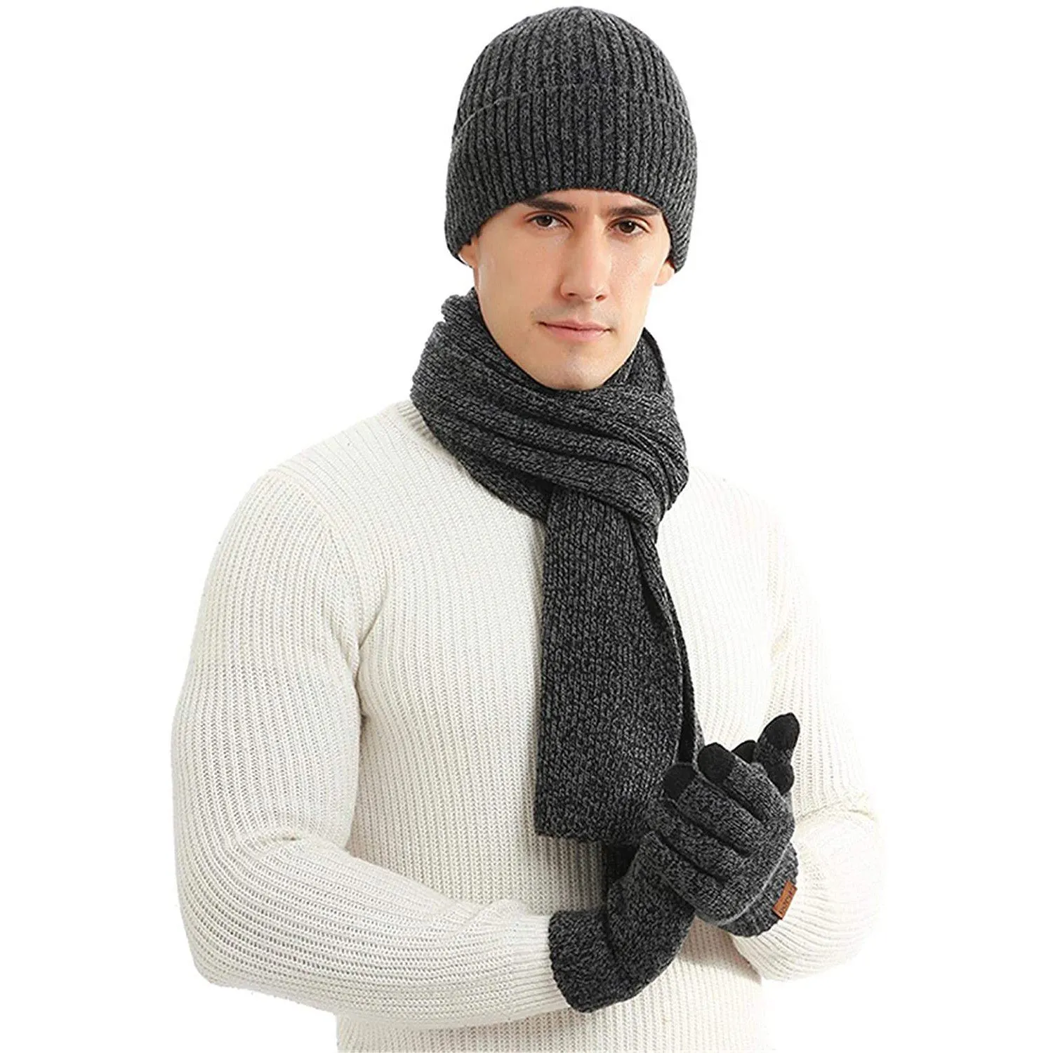Men's Scaves and Beanie Hat Themal Gloves Set