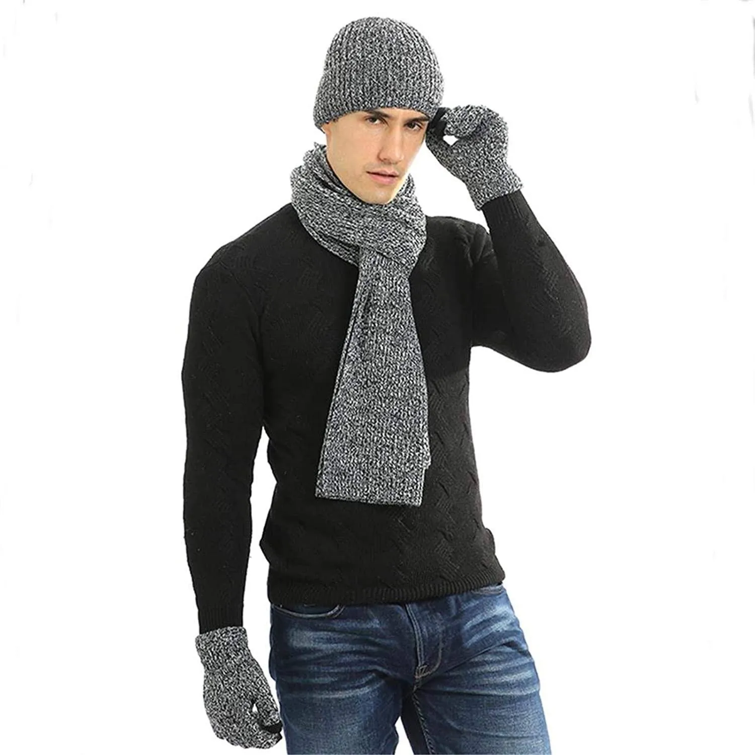 Men's Scaves and Beanie Hat Themal Gloves Set