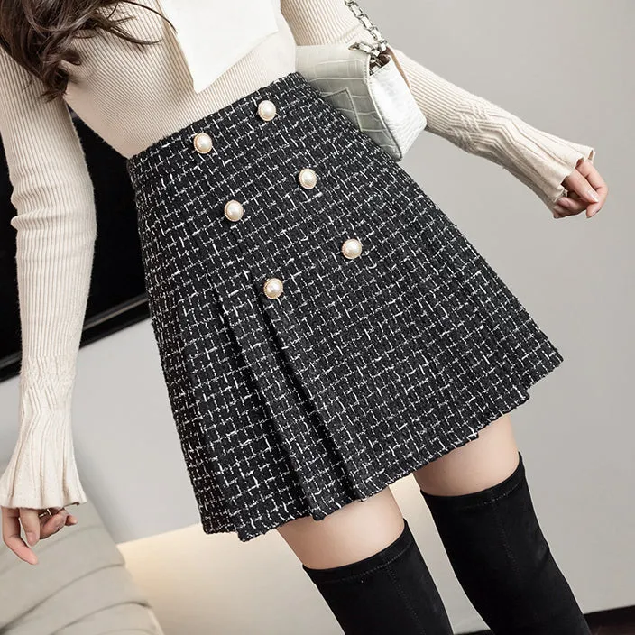 Plaid Wool Retro High Waist A-Line Pleated Skirt