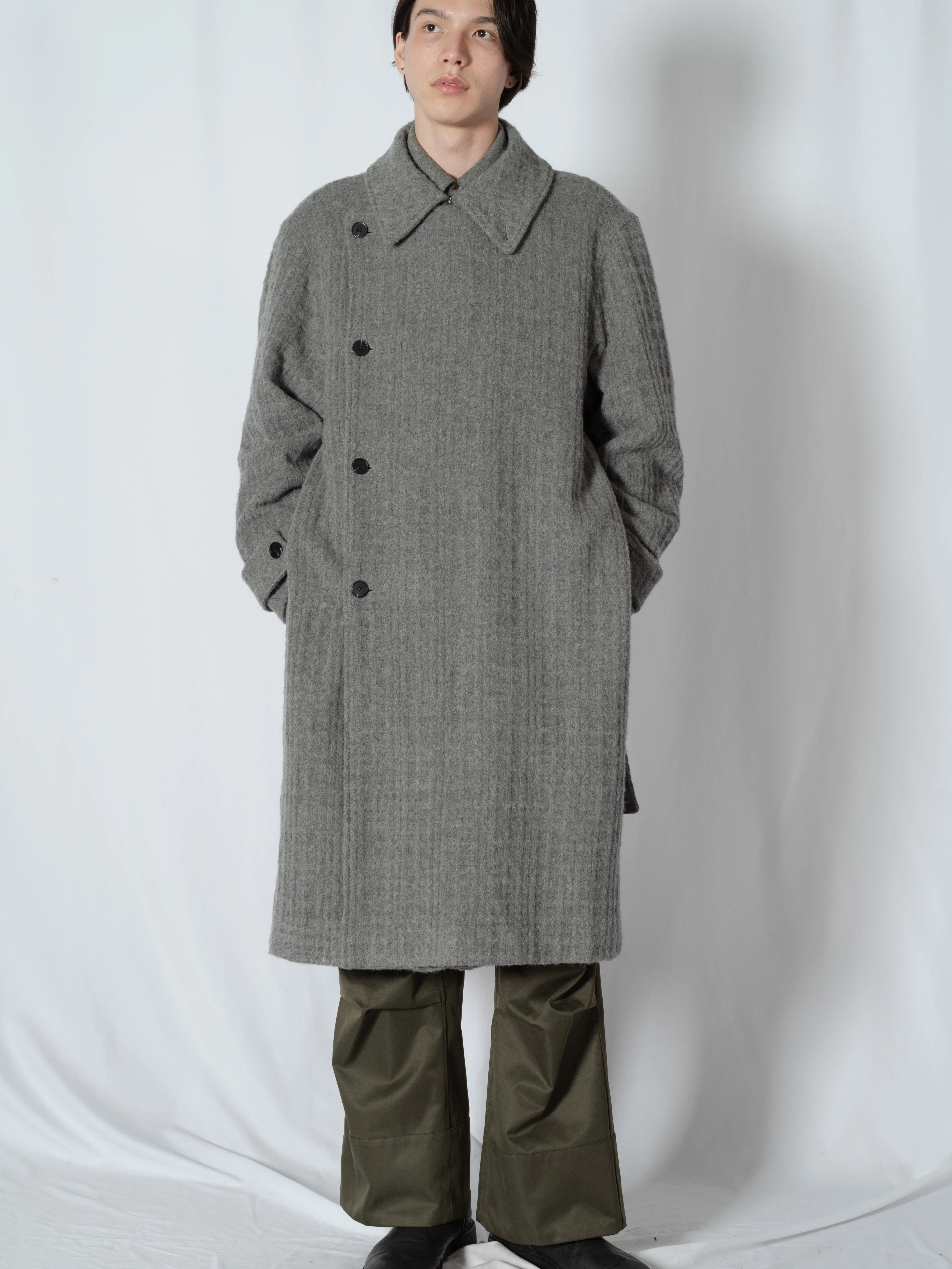 SHAGGIE WOOL CHECK WRAP COAT