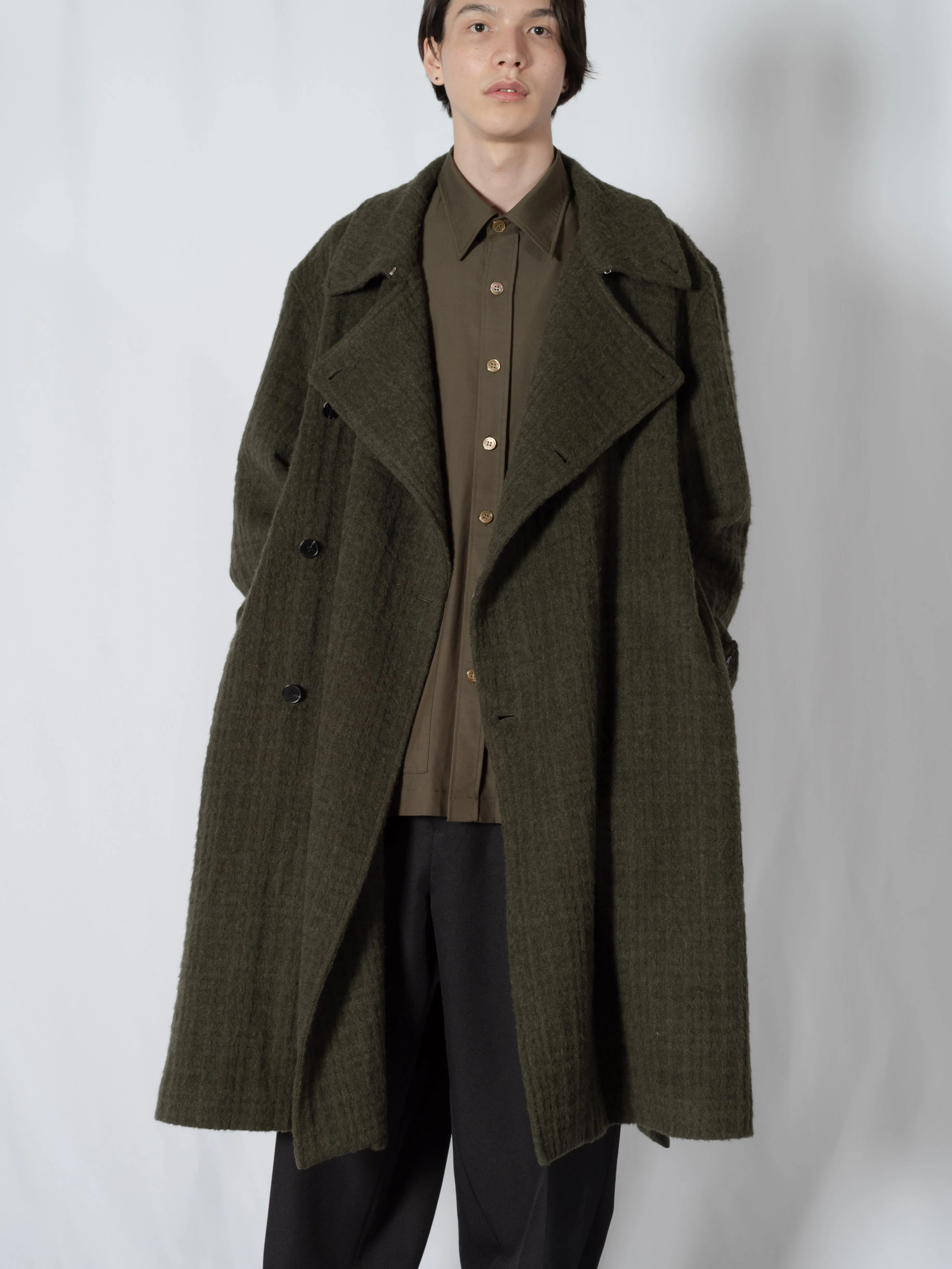 SHAGGIE WOOL CHECK WRAP COAT