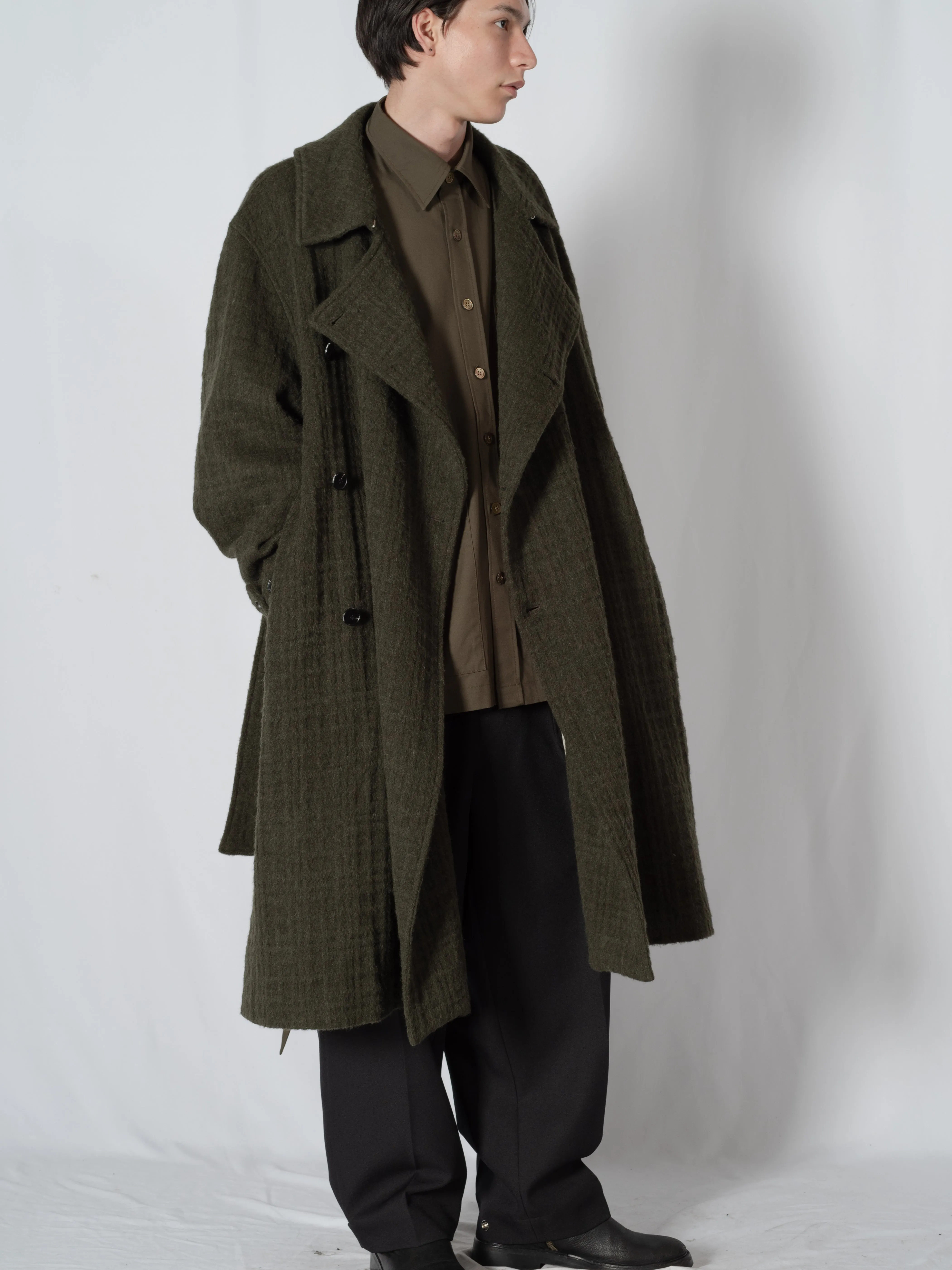 SHAGGIE WOOL CHECK WRAP COAT