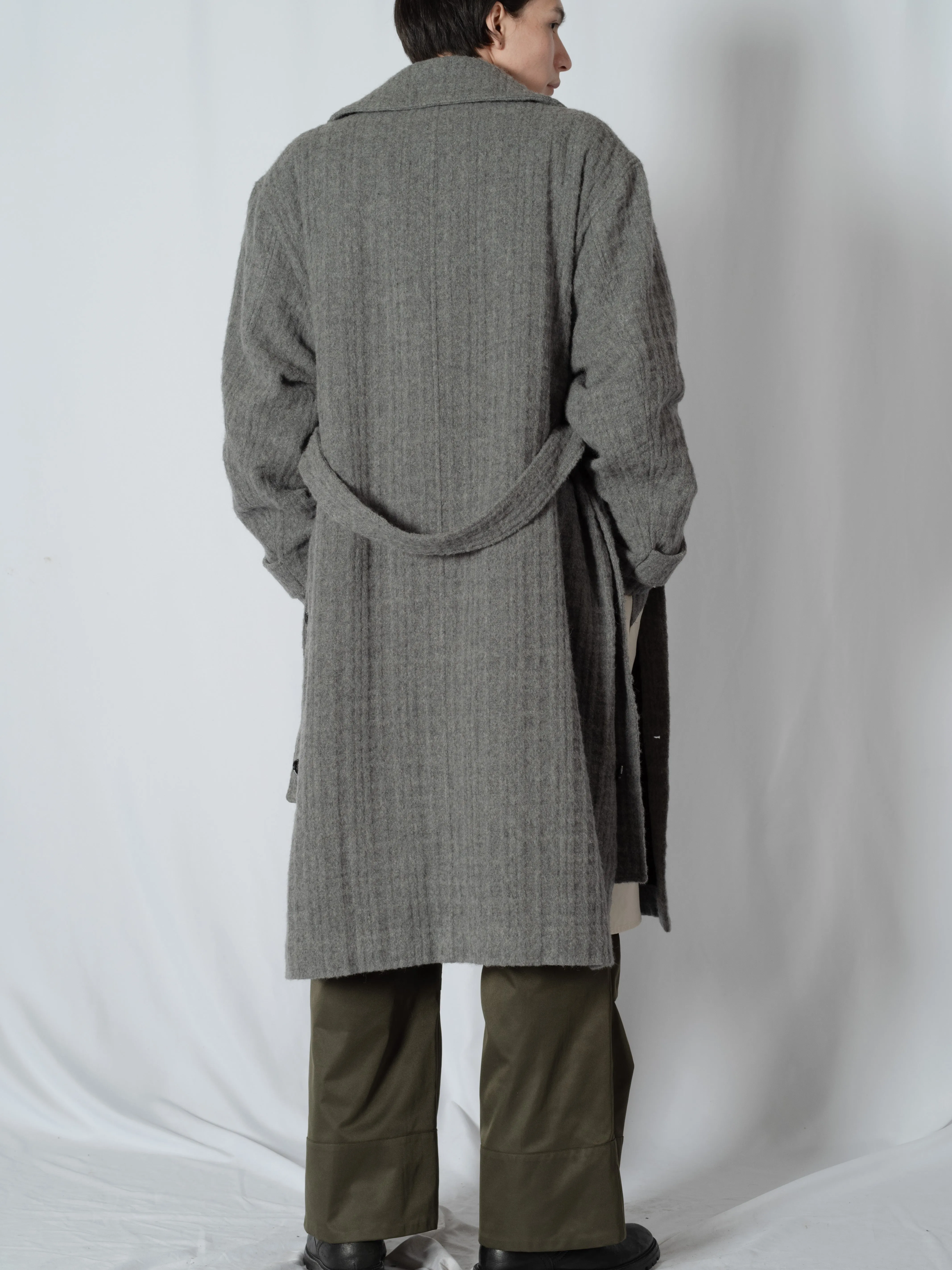SHAGGIE WOOL CHECK WRAP COAT