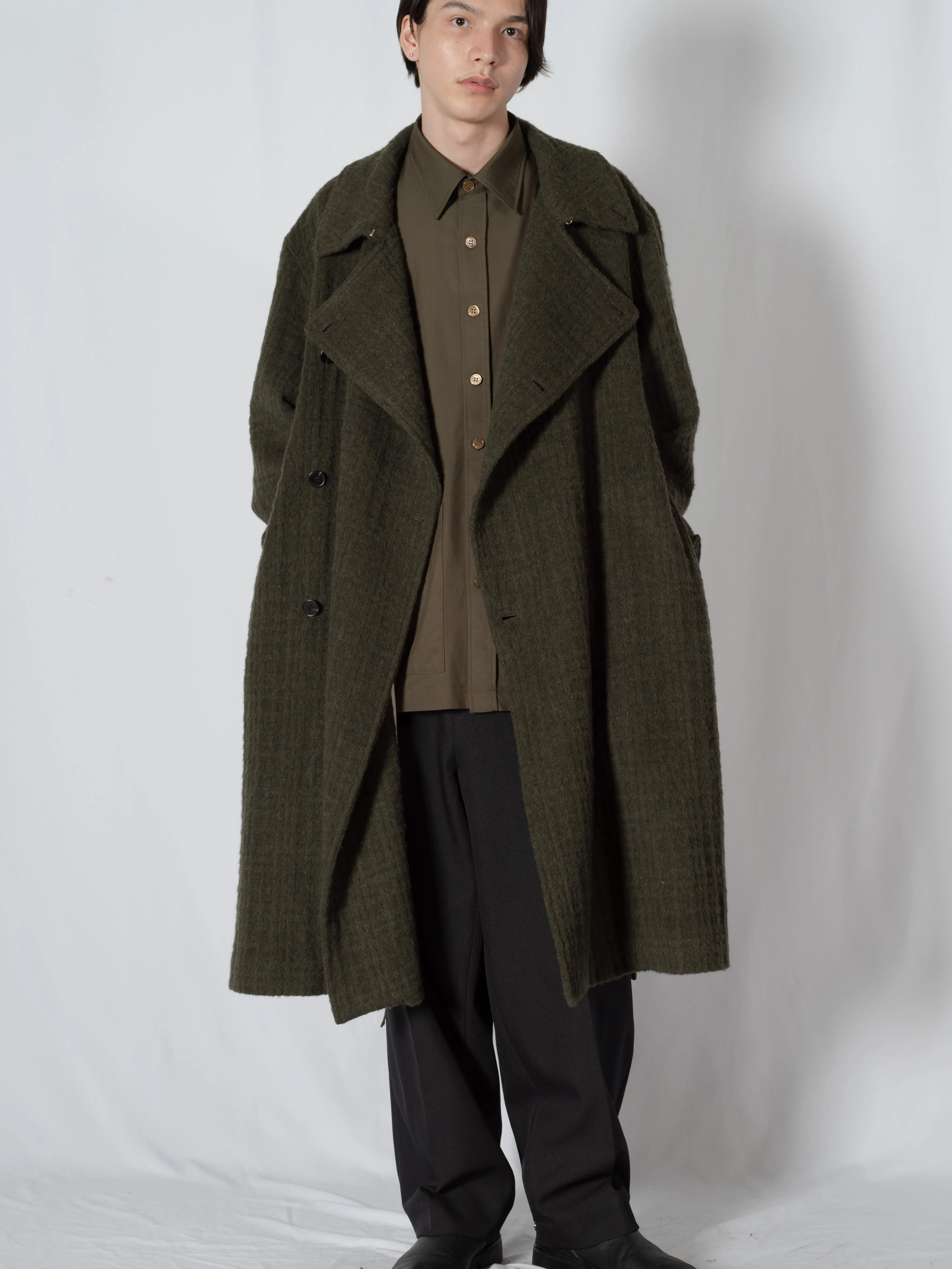 SHAGGIE WOOL CHECK WRAP COAT
