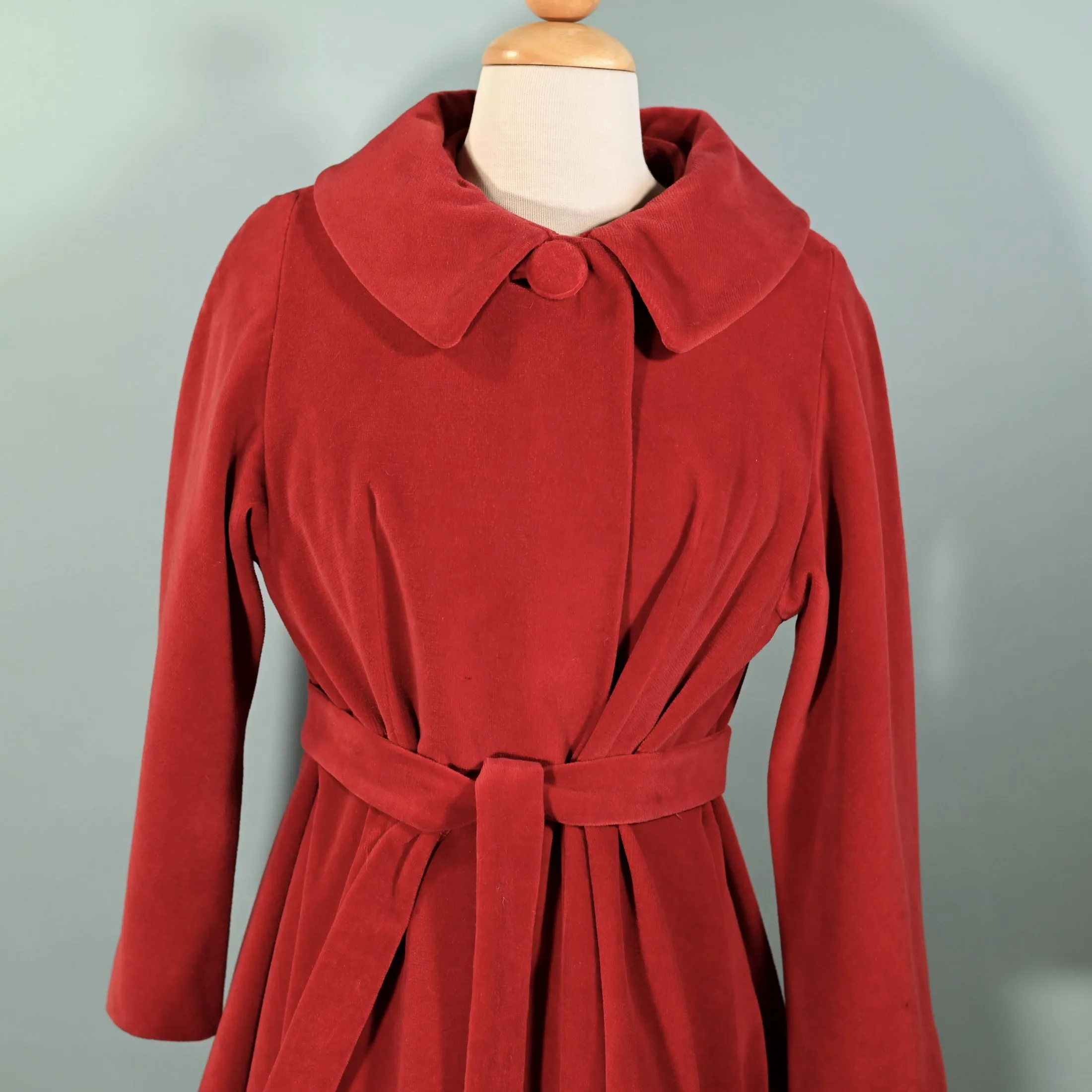 SOLD Vintage 60s Red Velvet Swing/Belted Overcoat S/M