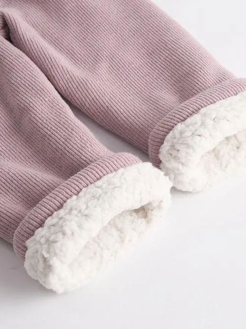 Solid Color Berber Fleece Rib Baby Toddler Kids Thick Warm Pants