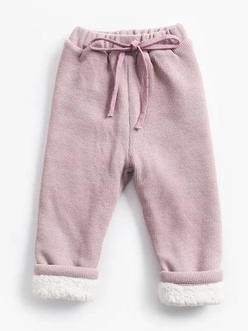 Solid Color Berber Fleece Rib Baby Toddler Kids Thick Warm Pants