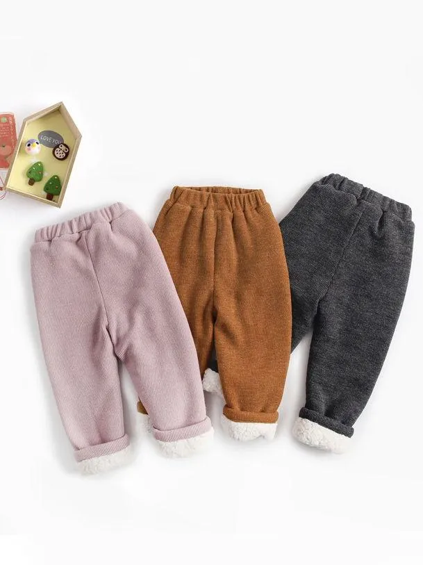 Solid Color Berber Fleece Rib Baby Toddler Kids Thick Warm Pants