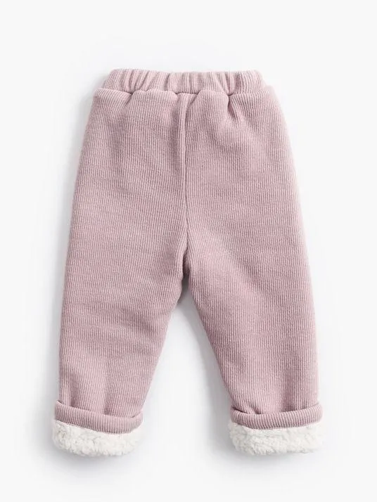 Solid Color Berber Fleece Rib Baby Toddler Kids Thick Warm Pants