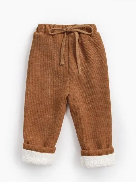 Solid Color Berber Fleece Rib Baby Toddler Kids Thick Warm Pants