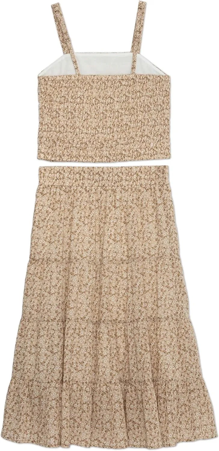 Speechless Girls' Sleeveless Pleated Top and Maxi Tiered Skirt Set