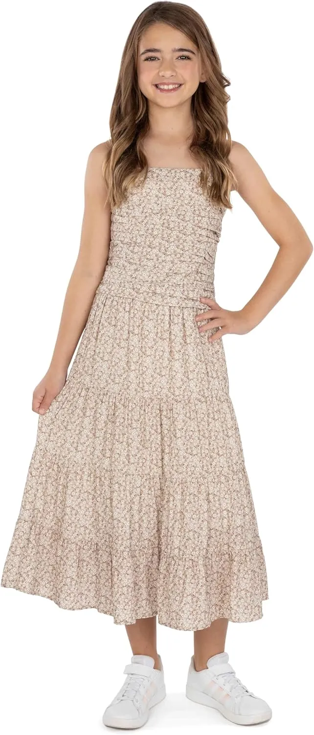 Speechless Girls' Sleeveless Pleated Top and Maxi Tiered Skirt Set