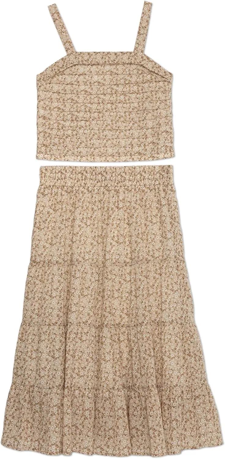 Speechless Girls' Sleeveless Pleated Top and Maxi Tiered Skirt Set