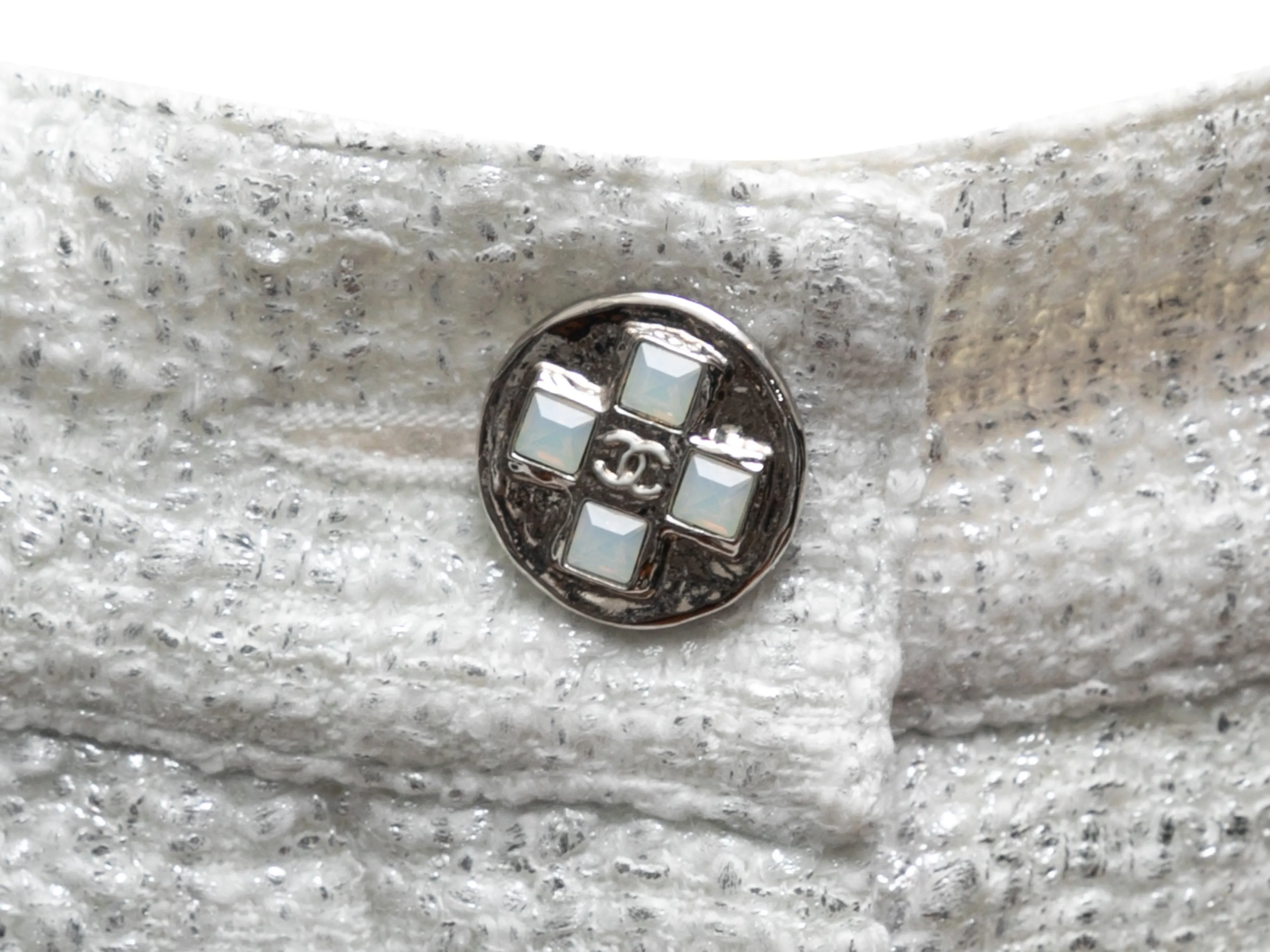 White & Silver Chanel Metallic Tweed Pants Size FR 38