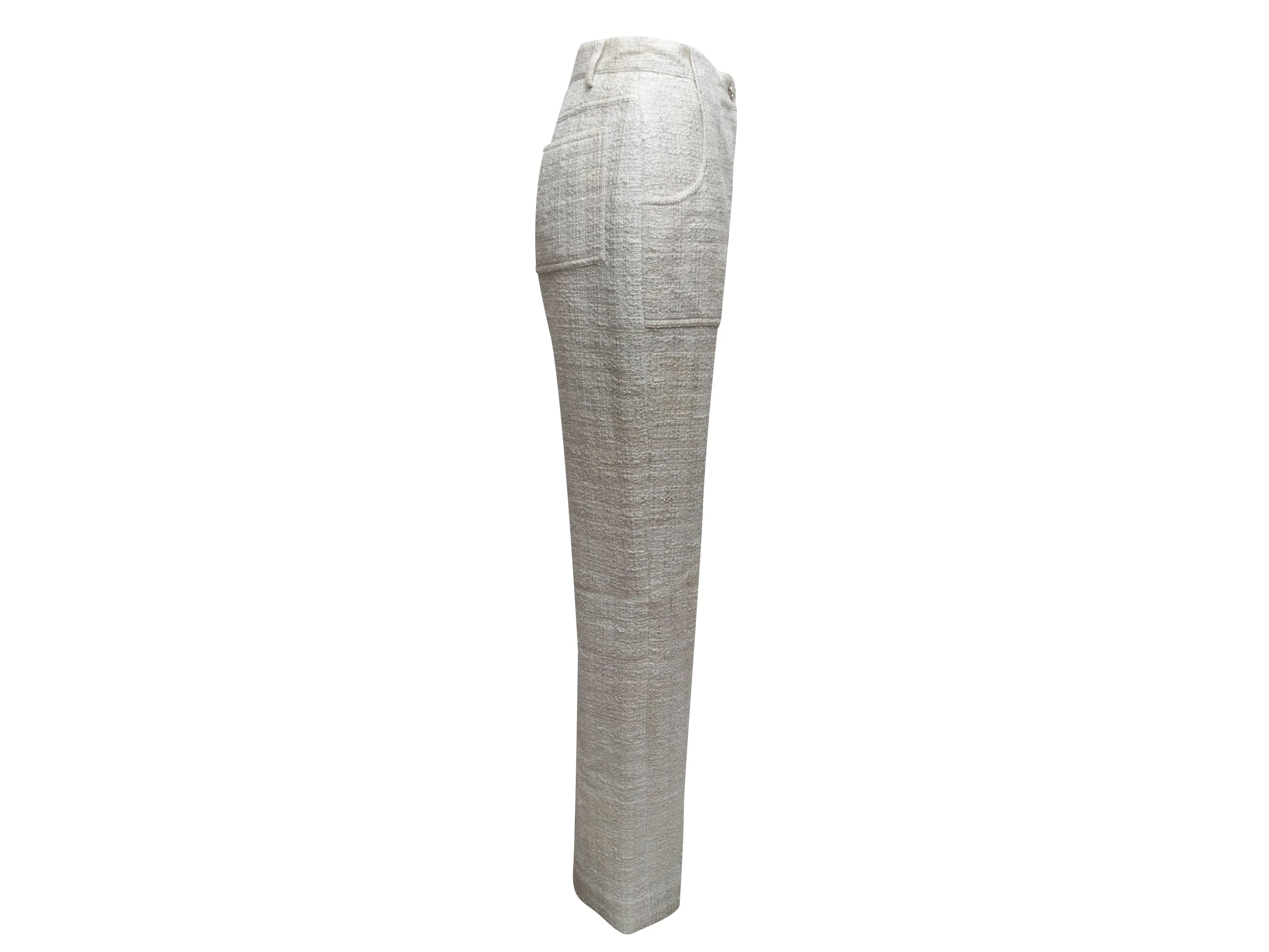 White & Silver Chanel Metallic Tweed Pants Size FR 38