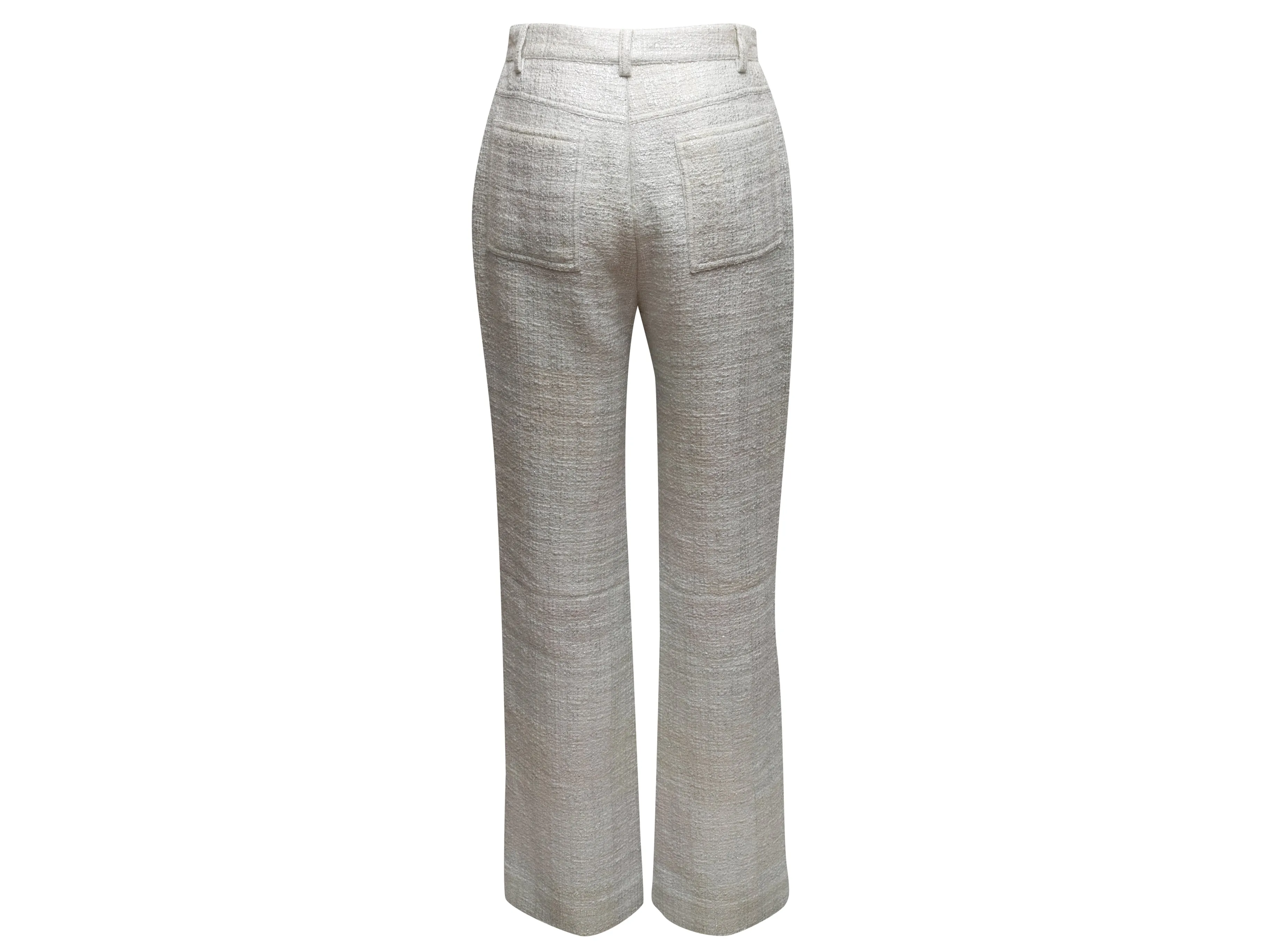 White & Silver Chanel Metallic Tweed Pants Size FR 38