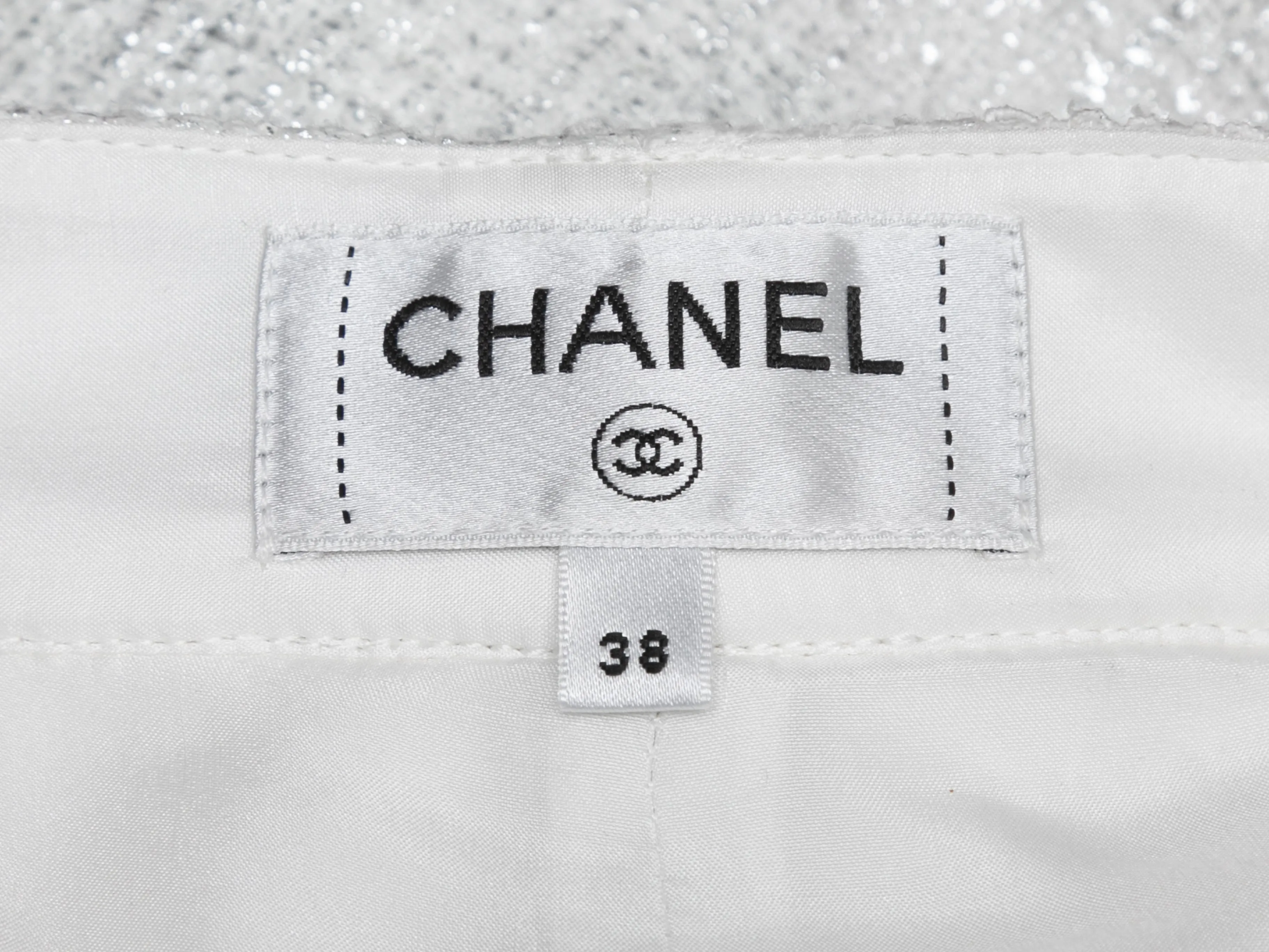 White & Silver Chanel Metallic Tweed Pants Size FR 38