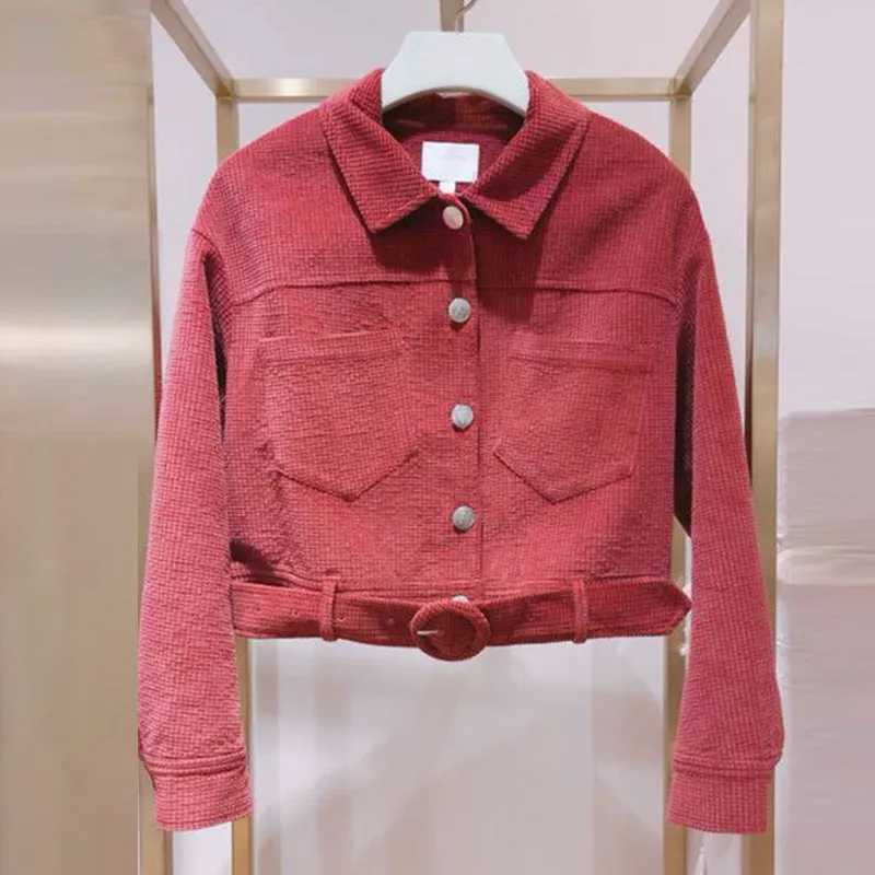 Wild Corduroy Lapel Long Sleeve Single-breasted Jacket