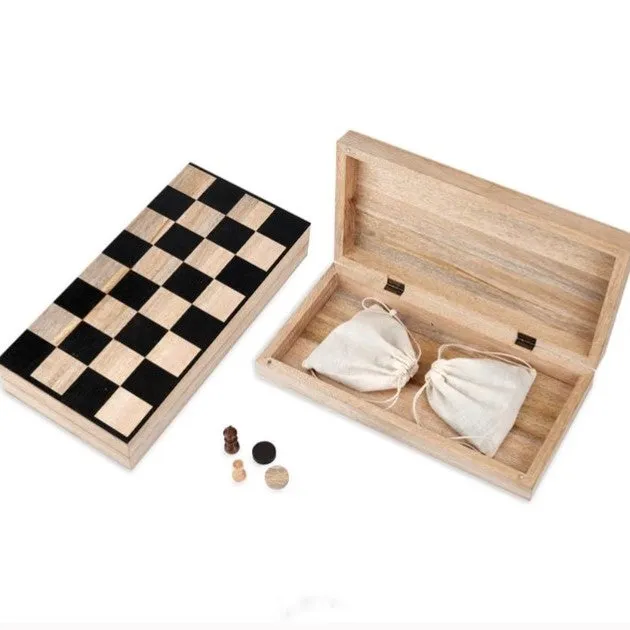 Wooden Chess and Draughts Set